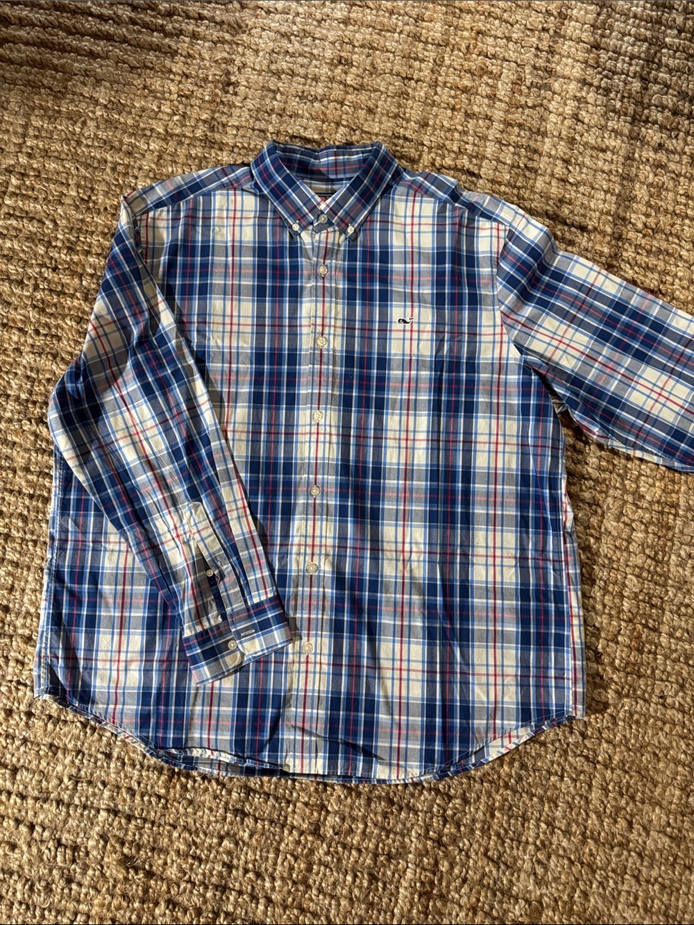 Vineyard Vines Blue and White Plaid Button-Down Shirt. XXL